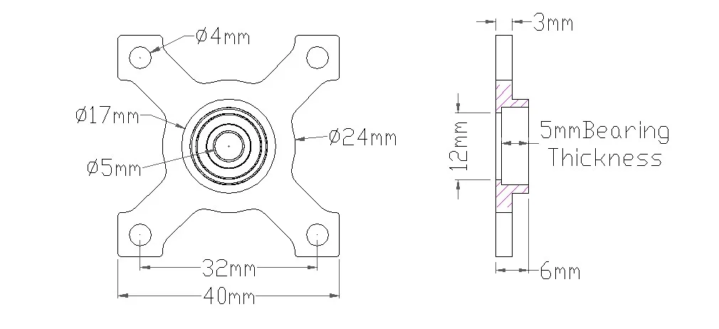 3603 Series Face Thru-Hole Pillow Block (5mm Bore) technical drawing
