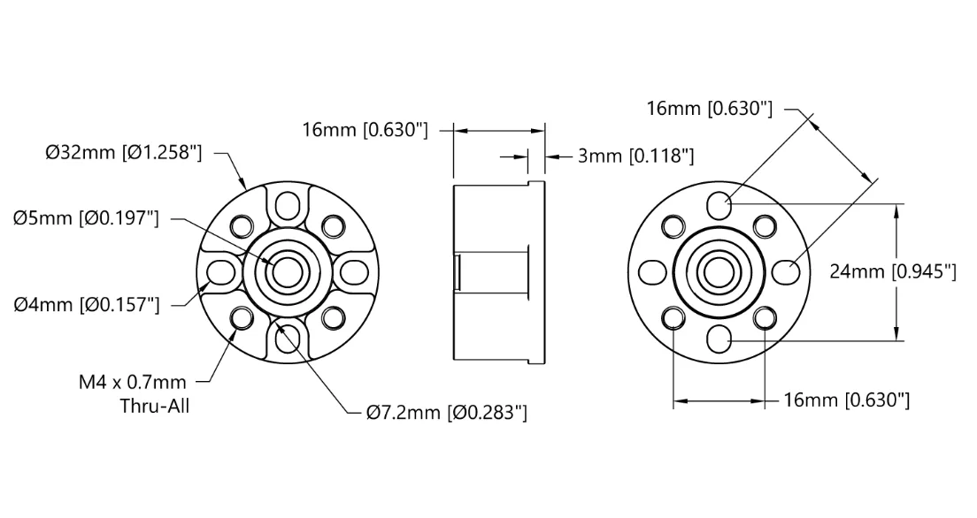 Dual-Bearing Pillow Block (5mm Bore) technical drawing