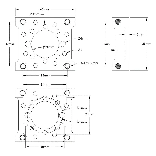 3702 Series Quad Block Motor Mount (32-1) technical drawing