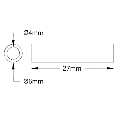 3502 Series 4mm ID Spacer (6mm OD, 27mm Length) technical drawing