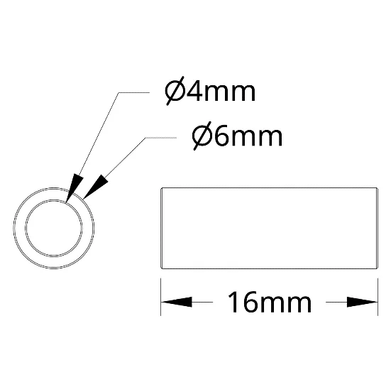 3502 Series 4mm ID Spacer (6mm OD, 16mm Length) technical drawing