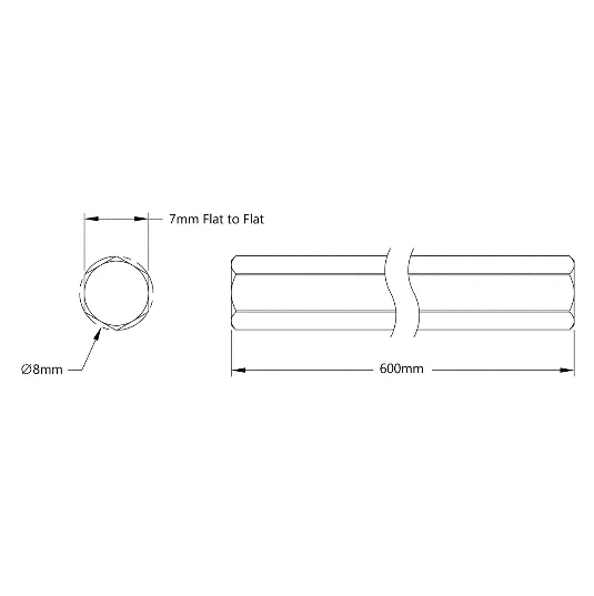 4102 Series Stainless Steel REX Shaft (8mm Diameter, 600mm Length) technical drawing