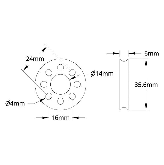 5400 Series Hub Mount Round Belt Pulley (14mm Bore, 32mm PD) technical drawing