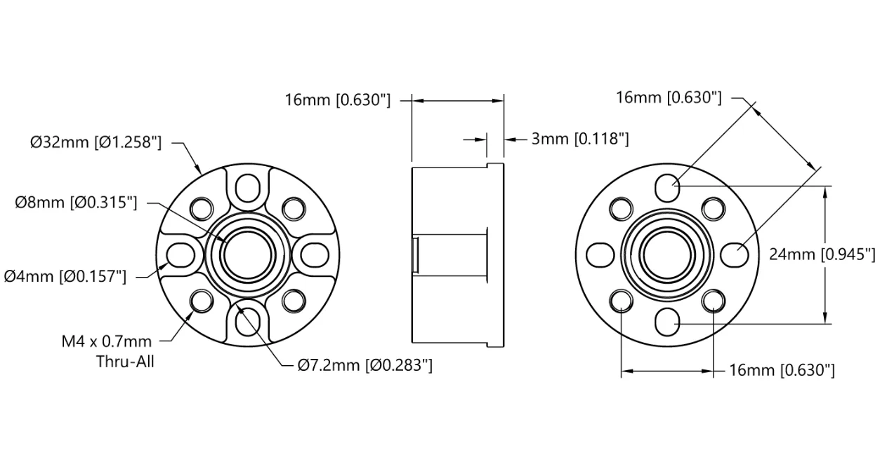 Dual-Bearing Pillow Block (8mm Bore) technical drawing
