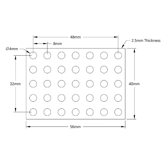 3139 Series Steel Grid Plates (5 x 7 Hole, 40 x 56mm) technical drawing