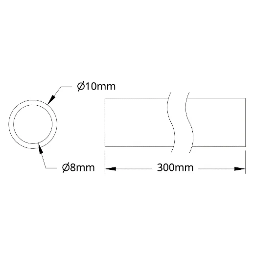 6100Series Aluminum Tube (8mm ID x 10mm OD, 300mm Length) technical drawing