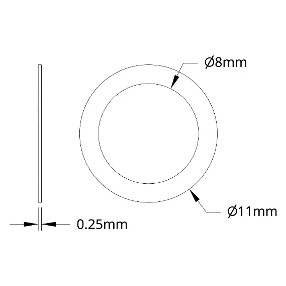 4807 Series Stainless Steel Shim (8mm ID x 11mm OD, 0.25mm Thickness) technical drawing
