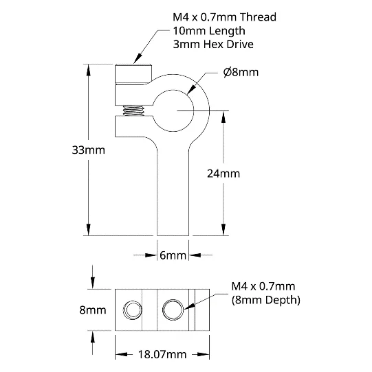 3403 Series 1-Side, 1-Post Clamping Mount (8mm Bore) technical drawing