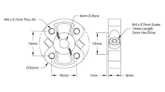 3309 Series Sonic Hub (6mm D-Bore) technical drawing