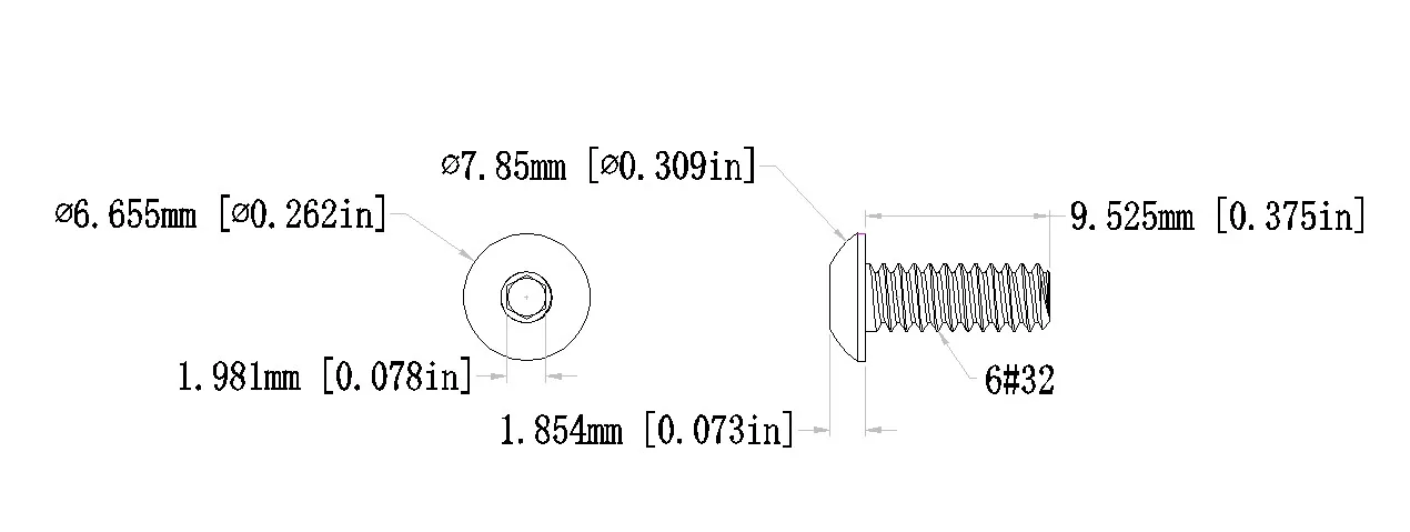 Button Head Cap Screws 3/8" technical drawing