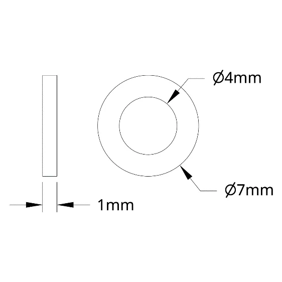 4807 Series Stainless Steel Shim (4mm ID x 7mm OD, 1mm Thickness) technical drawing