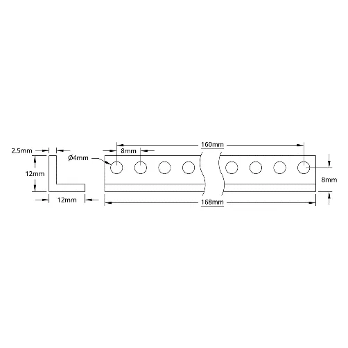 3103 Series L-Beam (21 Hole, 168mm Length) technical drawing