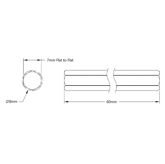 4102 Series Stainless Steel REX Shaft (8mm Diameter, 60mm Length) technical drawing