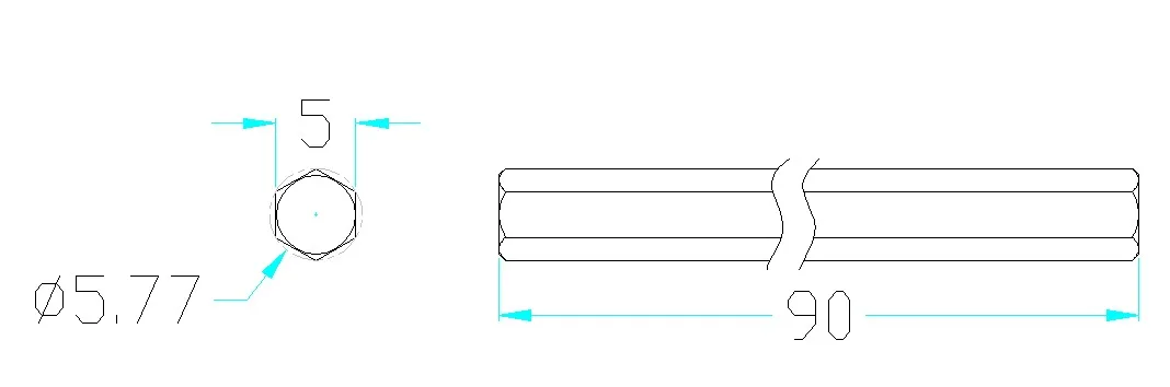4102 Series Stainless Steel REX Shaft (5mm Diameter, 90mm Length) technical drawing