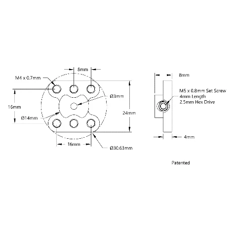 3308 Series Lightweight Set Screw Hub (3mm Bore) technical drawing