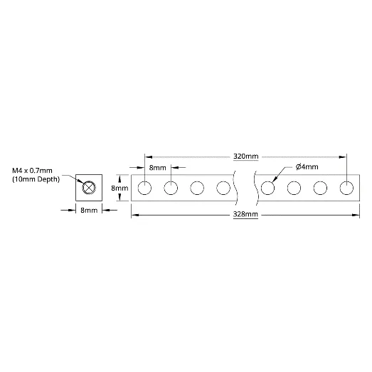3106 Series Square Beam (41 Hole, 328mm Length) technical drawing