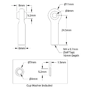 4903 Series Nylon Ball Linkage (M4, 24.5mm Length) technical drawing