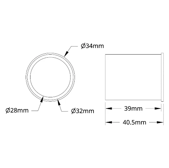6102 Series Aluminum Flanged Tube (28mm ID x 32mm OD, 39mm Length) technical drawing