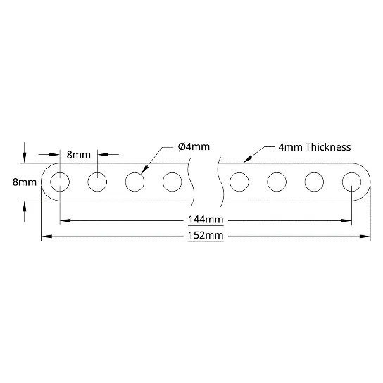 3102 Series Flat Beam (19 Hole, 152mm Length) technical drawing