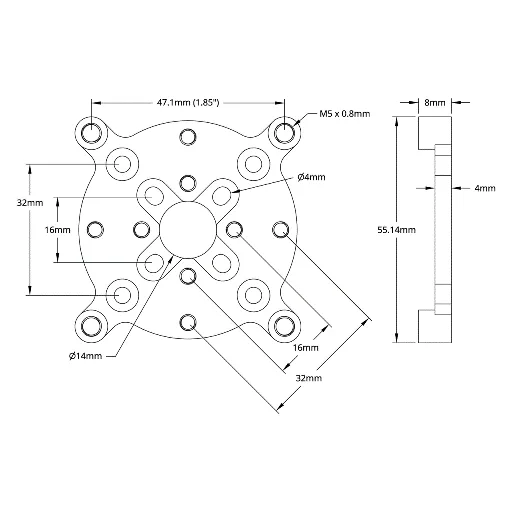 3700 Series Face Tapped Stepper Motor Mount (NEMA 23) technical drawing