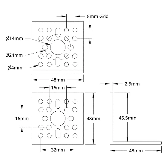 3113 Series L-Channel (1 Hole, 48mm Length) technical drawing