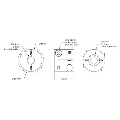 6007 Series Hyper Coupler (8mm REX Bore to 12mm REX Bore) technical drawing