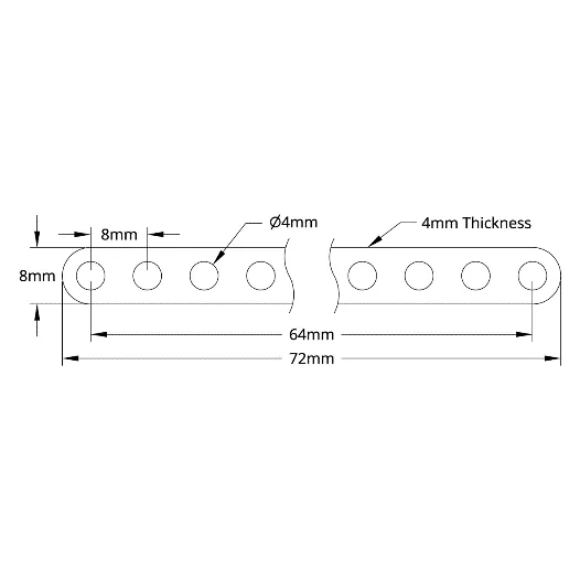 3102 Series Flat Beam (9 Hole, 72mm Length) technical drawing