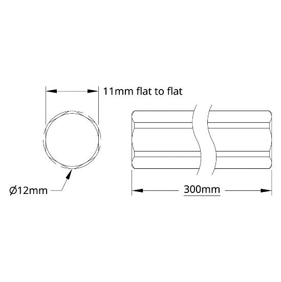 4102 Series Stainless Steel REX Shaft (12mm Diameter, 300mm Length) technical drawing