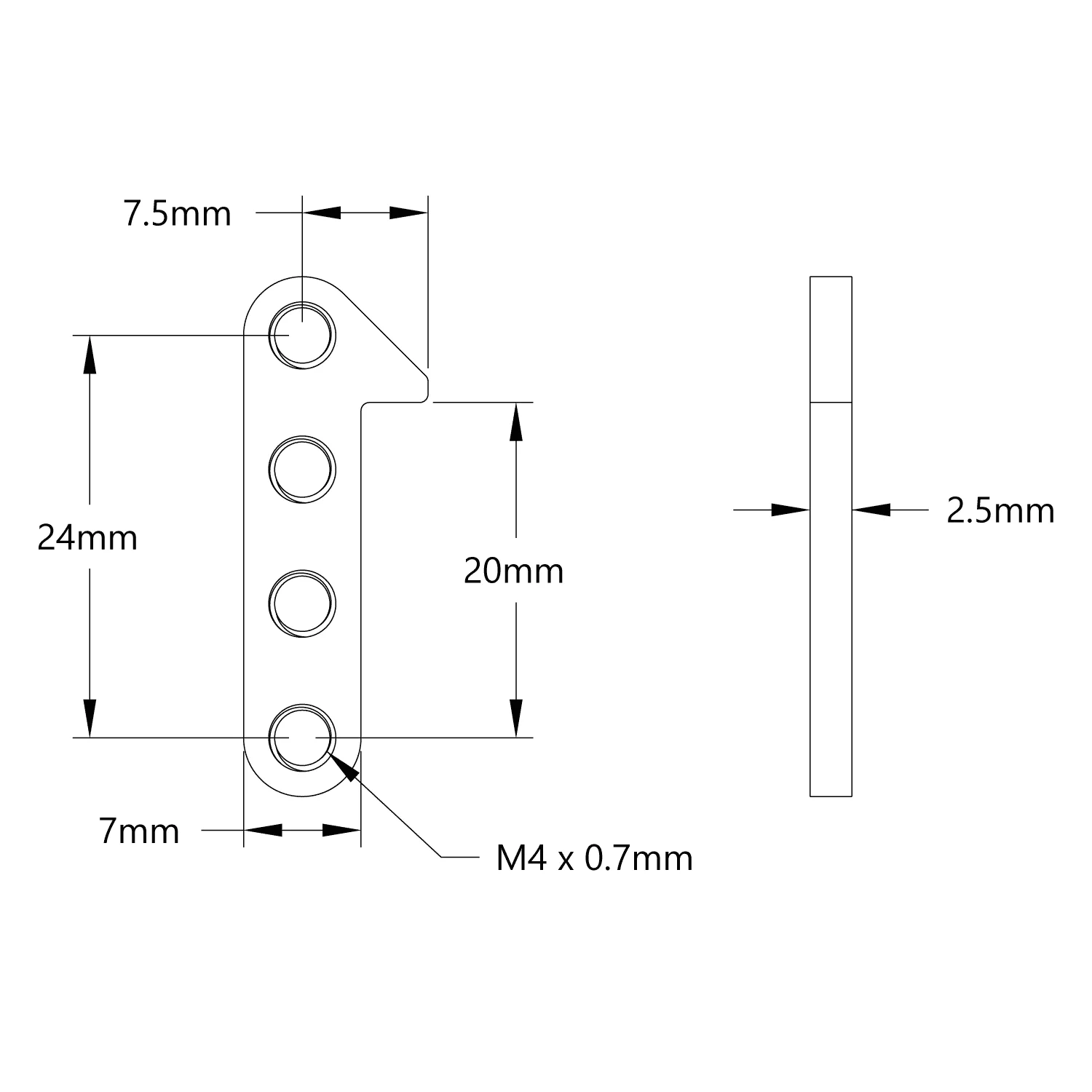 Steel End-Stop for Viper-Slide (1-1) - 6 Pack technical drawing