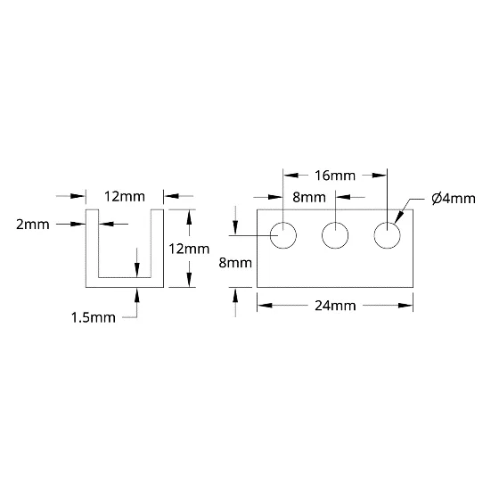 3101 Series U-Beam (3 Hole, 24mm Length) technical drawing