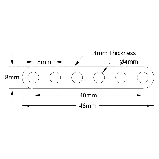 3102 Series Flat Beam (6 Hole, 48mm Length) technical drawing