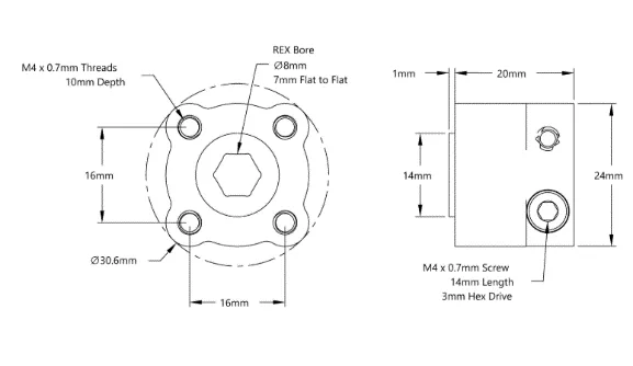 3310 Series Hyper Hub (8mm REX Bore) technical drawing
