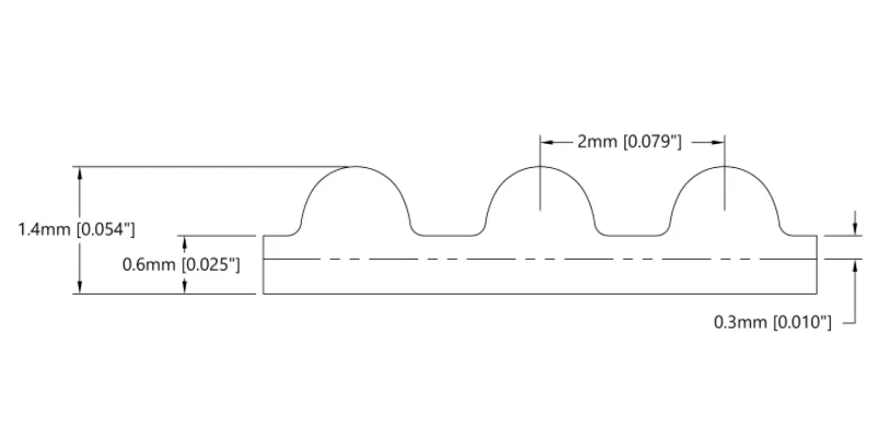 2mm Pitch GT2 Timing Belt (6mm Width, 5 Meter Cut Length) technical drawing
