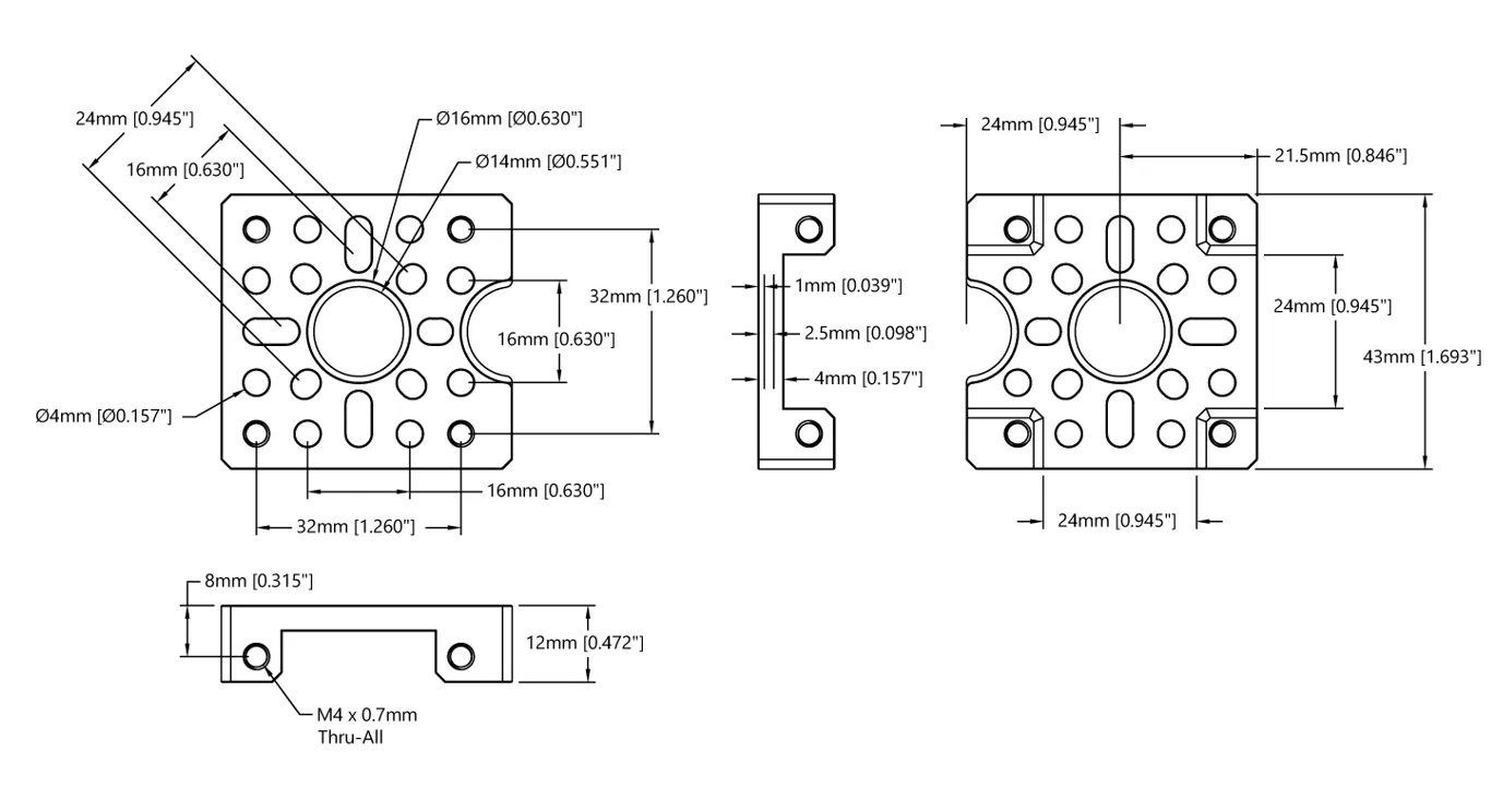 3201 Series Quad Block Pattern Mount (43-5) technical drawing