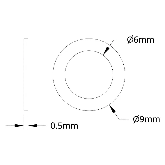 4807 Series Stainless Steel Shim (6mm ID x 9mm OD, 0.50mm Thickness) technical drawing