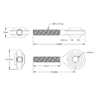 4913 Series Steel Ball Linkage (Male M4 x 0.7mm, 29.4mm Length) technical drawing