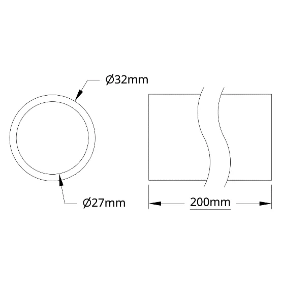 6100Series Aluminum Tube (27mm ID x 32mm OD, 200mm Length) technical drawing