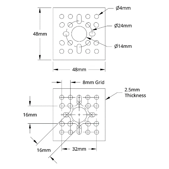 3123 Series Pattern Plate (1 x 1 Hole, 48 x 48mm) technical drawing