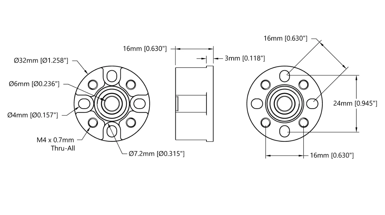 Dual-Bearing Pillow Block (6mm Bore) technical drawing