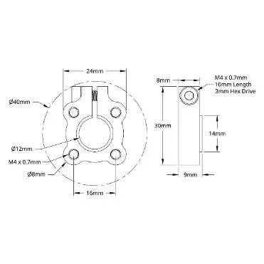 3301 Series Clamping Hub (12mm Bore) technical drawing