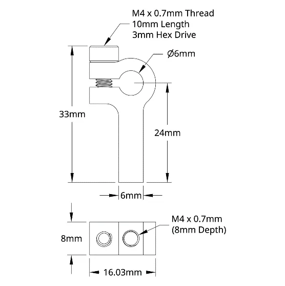 3403 Series 1-Side, 1-Post Clamping Mount (6mm Bore) technical drawing