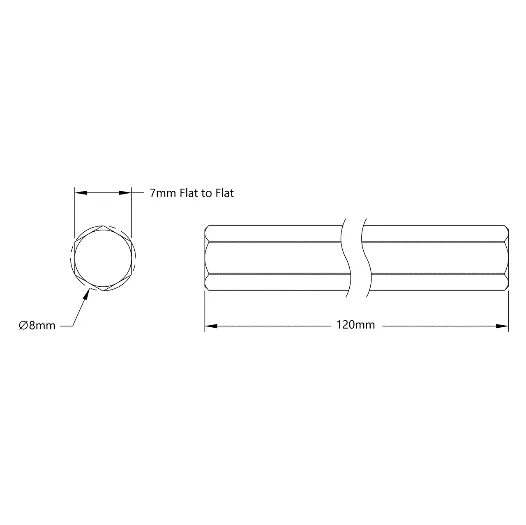 4102 Series Stainless Steel REX Shaft (8mm Diameter, 120mm Length) technical drawing