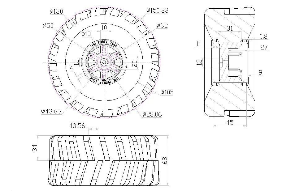 All-terrain tire set technical drawing
