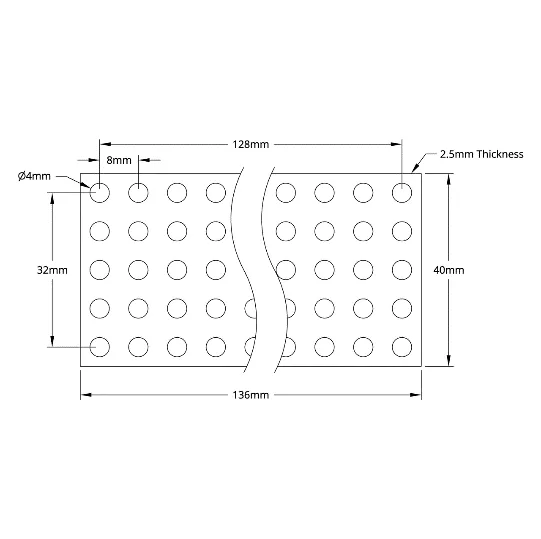 3116 Series Grid Plate (5 x 17 Hole, 40 x 136mm) technical drawing