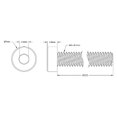 2804 Series Zinc-Plated Steel Low Profile Socket Head Screw (M4 x 0.7mm, 60mm Length) technical drawing