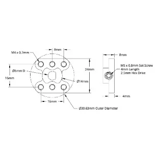 3308 Series Lightweight Set Screw Hub (6mm D-Bore) technical drawing