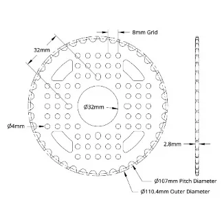 5310 Series 8mm Pitch Aluminum Hub Mount Sprocket (32mm Bore, 42 Tooth) technical drawing