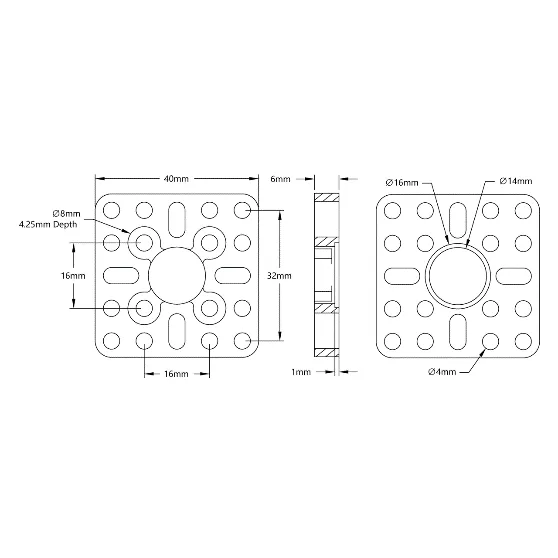 3222 Series Flat Pattern Mount (1-1) technical drawing