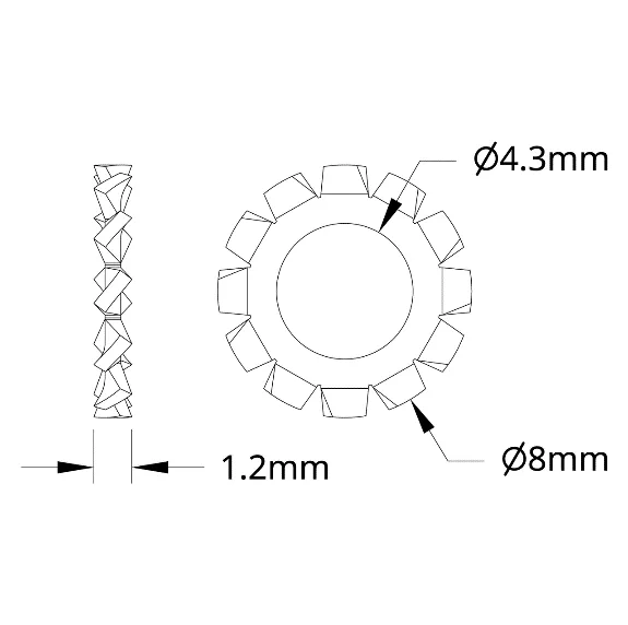 4810 Series Zinc-Plated Steel External - Tooth Lock Washer (4mm ID x 8mm OD) technical drawing