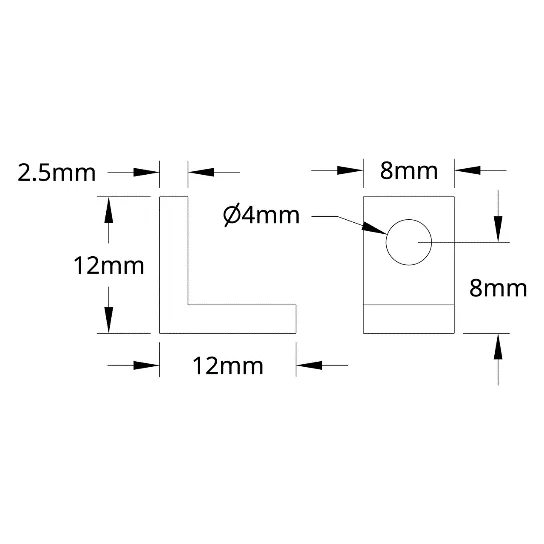 3103 Series L-Beam (1 Hole, 8mm Length) technical drawing